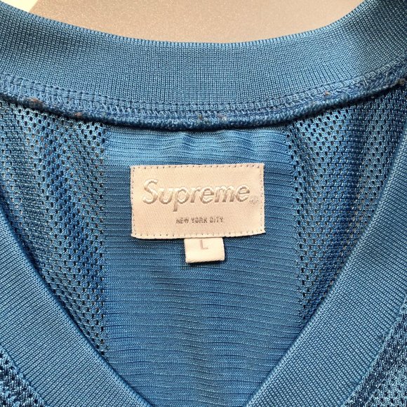 Supreme SS16 Velvet Logo Mesh Stripe Top Jersey Tee Size Large - Picture 3 of 6